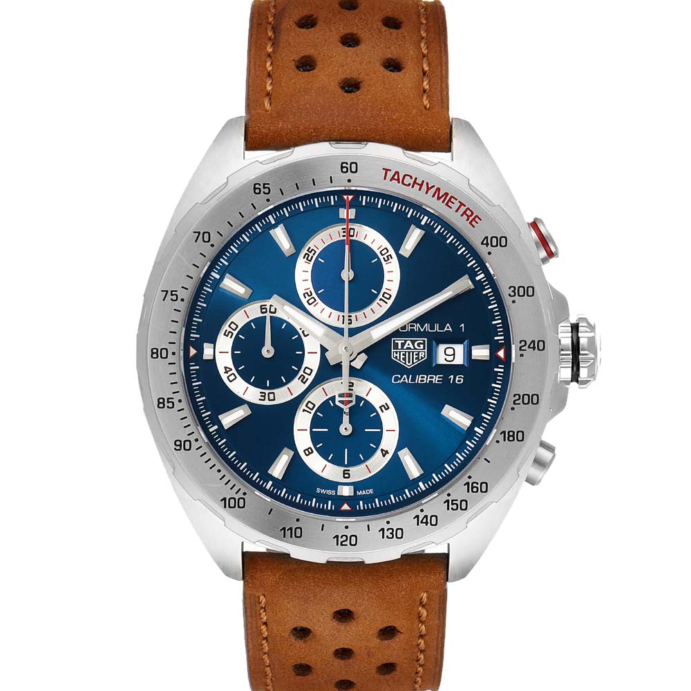 Pre-owned Tag Heuer Blue Stainless Steel Formula 1 Chronograph Caz2015 Men's Wristwatch 44 Mm