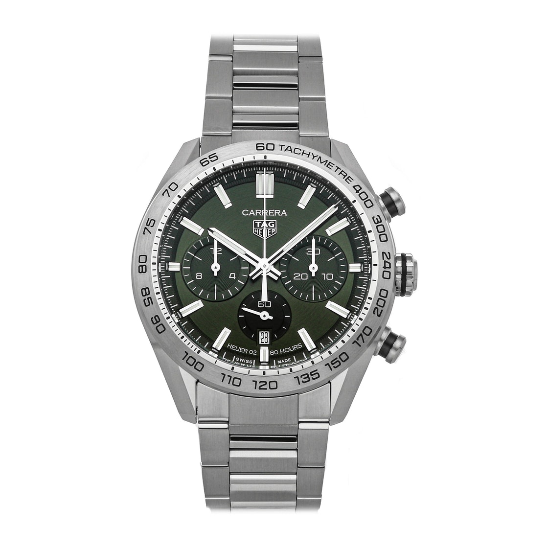 Pre-owned Tag Heuer Green Stainless Steel Carrera Chronograph Cbn2a10. Ba0643 Men's Wristwatch 44 Mm