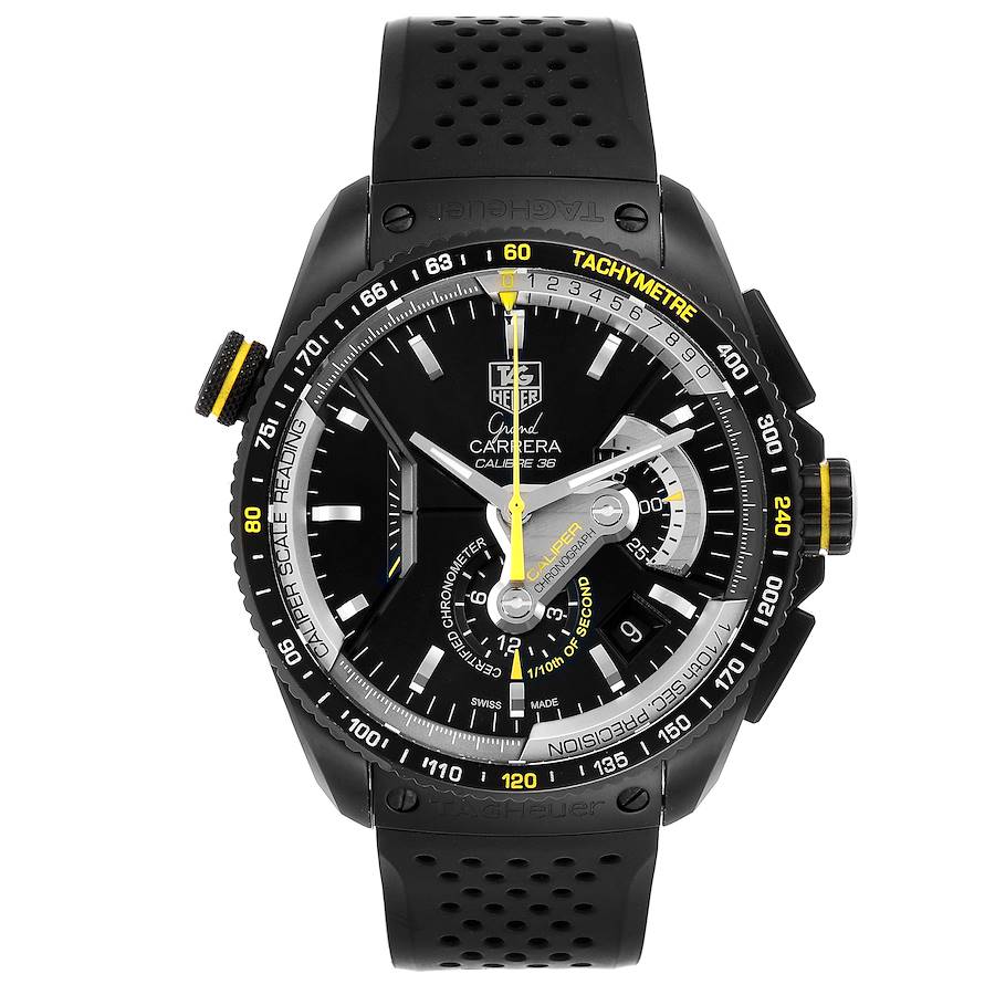 Pre-owned Tag Heuer Black Titanium Grand Carrera Calibre Cav5186 Men's Wristwatch 43 Mm