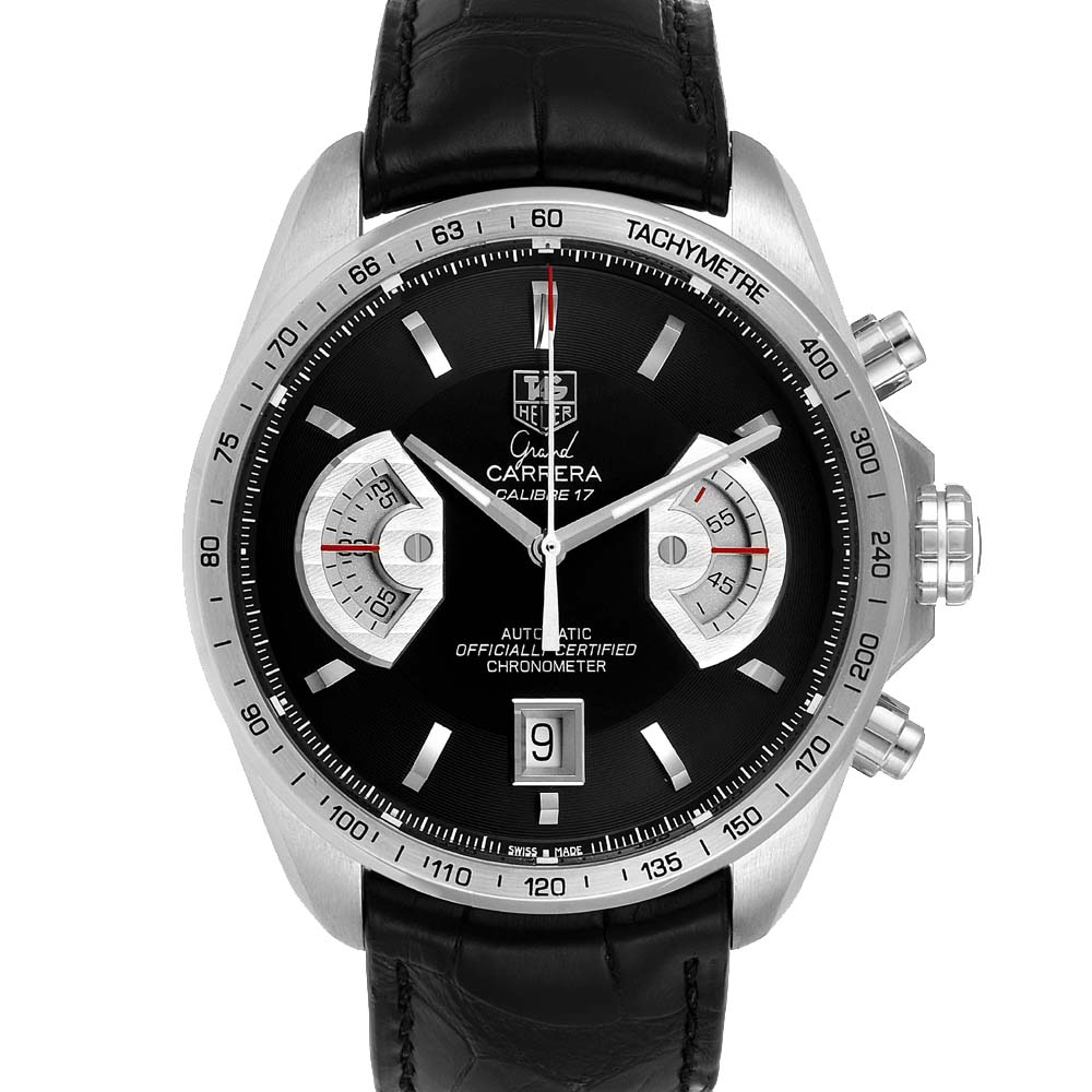 Pre-owned Tag Heuer Black Stainless Steel Grand Carrera Automatic Cav511a Men's Wristwatch 43 Mm