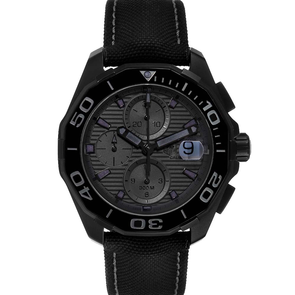 Pre-owned Tag Heuer Black Titanium Pvd Aquaracer Calibre 16 Chrono Cay218b Men's Wristwatch 43 Mm