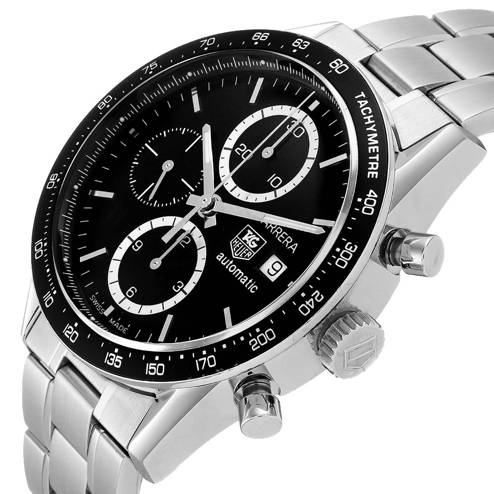 

Tag Heuer Black Stainless Steel Carrera Tachymeter Chronograph CV2010 Men's Wristwatch 41 MM