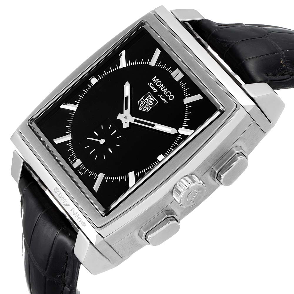 

Tag Heuer Black Stainless Steel Monaco Sixty-Nine Manual Quartz CW9110 Men's Wristwatch 40 MM