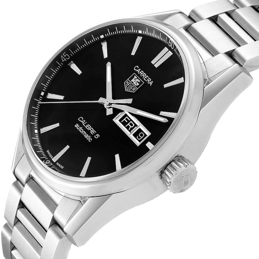 

Tag Heuer Black Stainless Steel Carrera Calibre 5 Day Date WAR201A Men's Wristwatch 41 MM