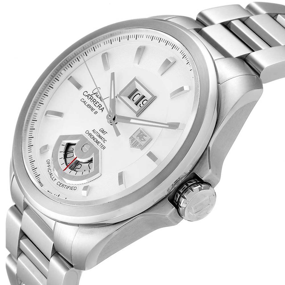 

Tag Heuer Silver Stainless Steel Grand Carrera GMT Chronograph WAV5112 Men's Wristwatch