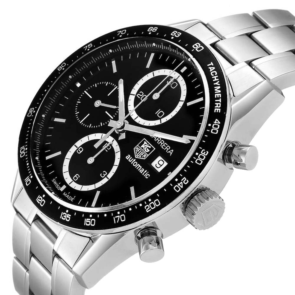 

Tag Heuer Black Stainless Steel Carrera Tachymeter Chronograph CV2010 Men's Wristwatch 41 MM