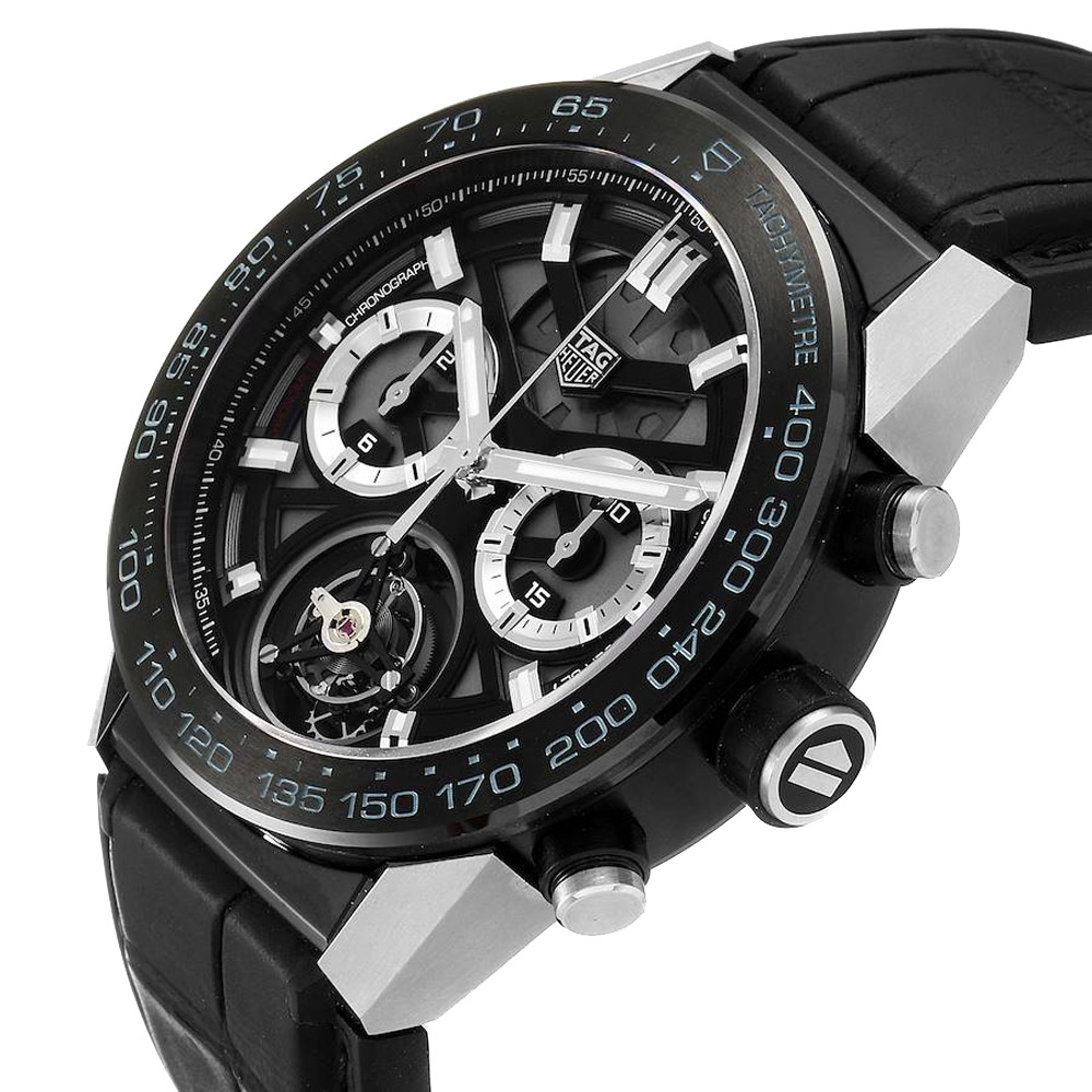 

Tag Heuer Black Titanium Carrera Tourbillon Chronograph CAR5A8Y Men's Wristwatch 45 MM