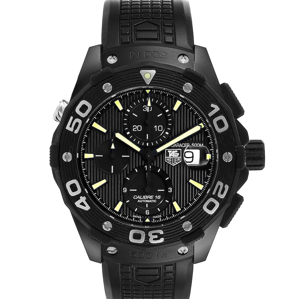Click to view more detailed imagery on our partner's website Pre-owned Tag Heuer Black Titanium Pvd Aquaracer Calibre 16 Caj2180 Men's Wristwatch 44 Mm