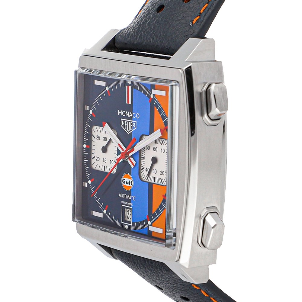 

Tag Heuer Blue Stainless Steel Monaco Calibre 11 Chronograph Gulf Special Edition CAW211R.FC6401 Men's Wristwatch 39 MM