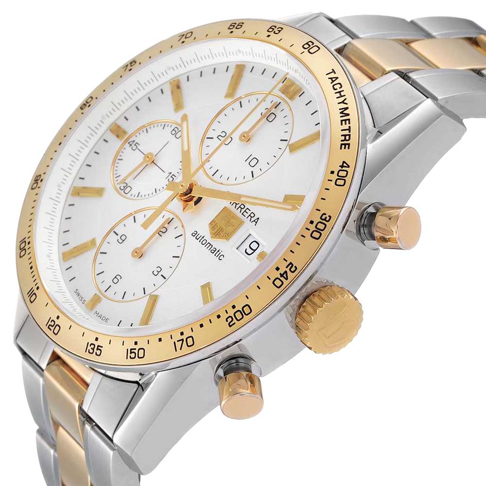 

Tag Heuer Silver 18K Yellow Gold And Stainless Steel Carrera Chronograph CV2050 Men's Wristwatch 41 MM