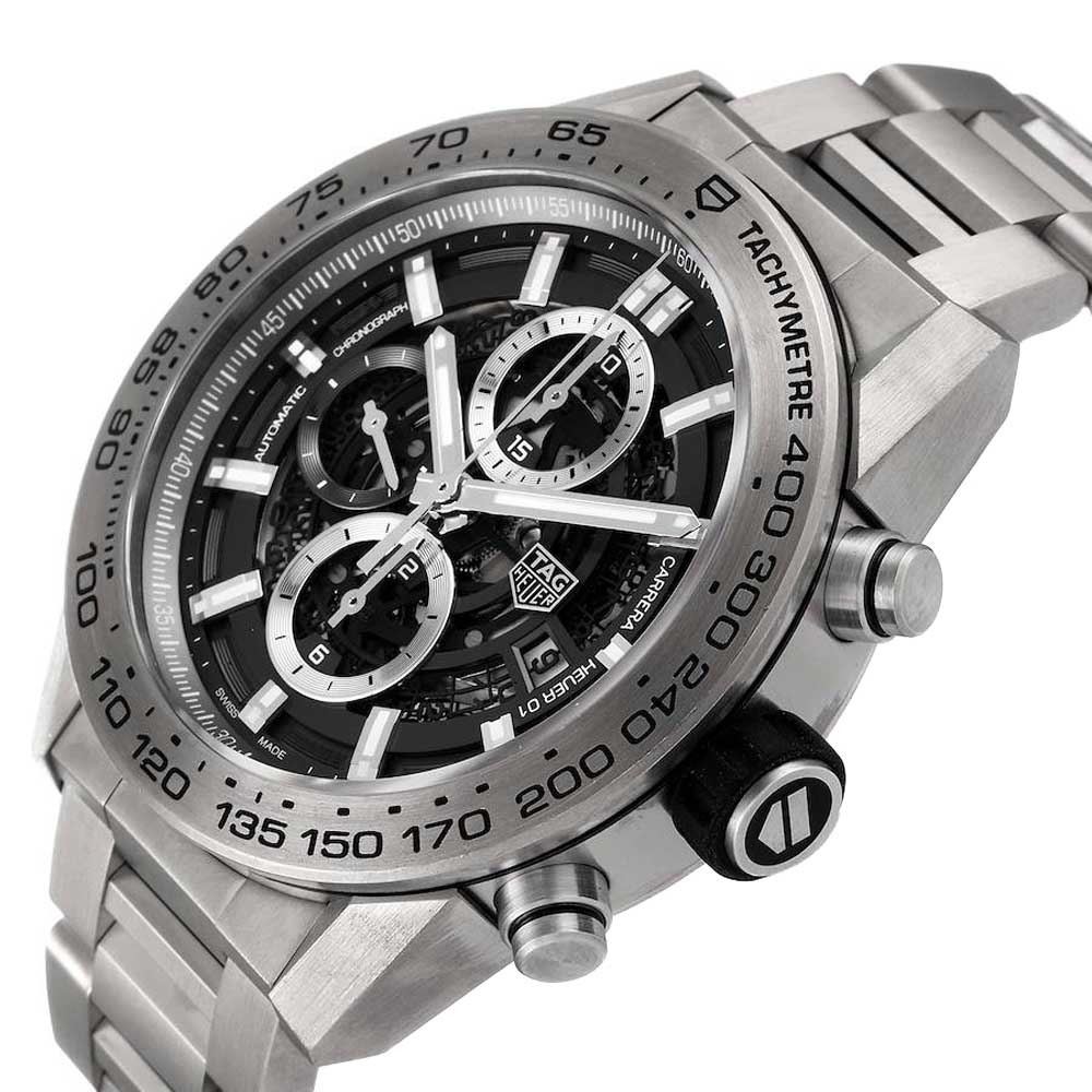 

Tag Heuer Grey Titanium Carrera Calibre Heuer 01 CAR2A8A Men's Wristwatch 45 MM