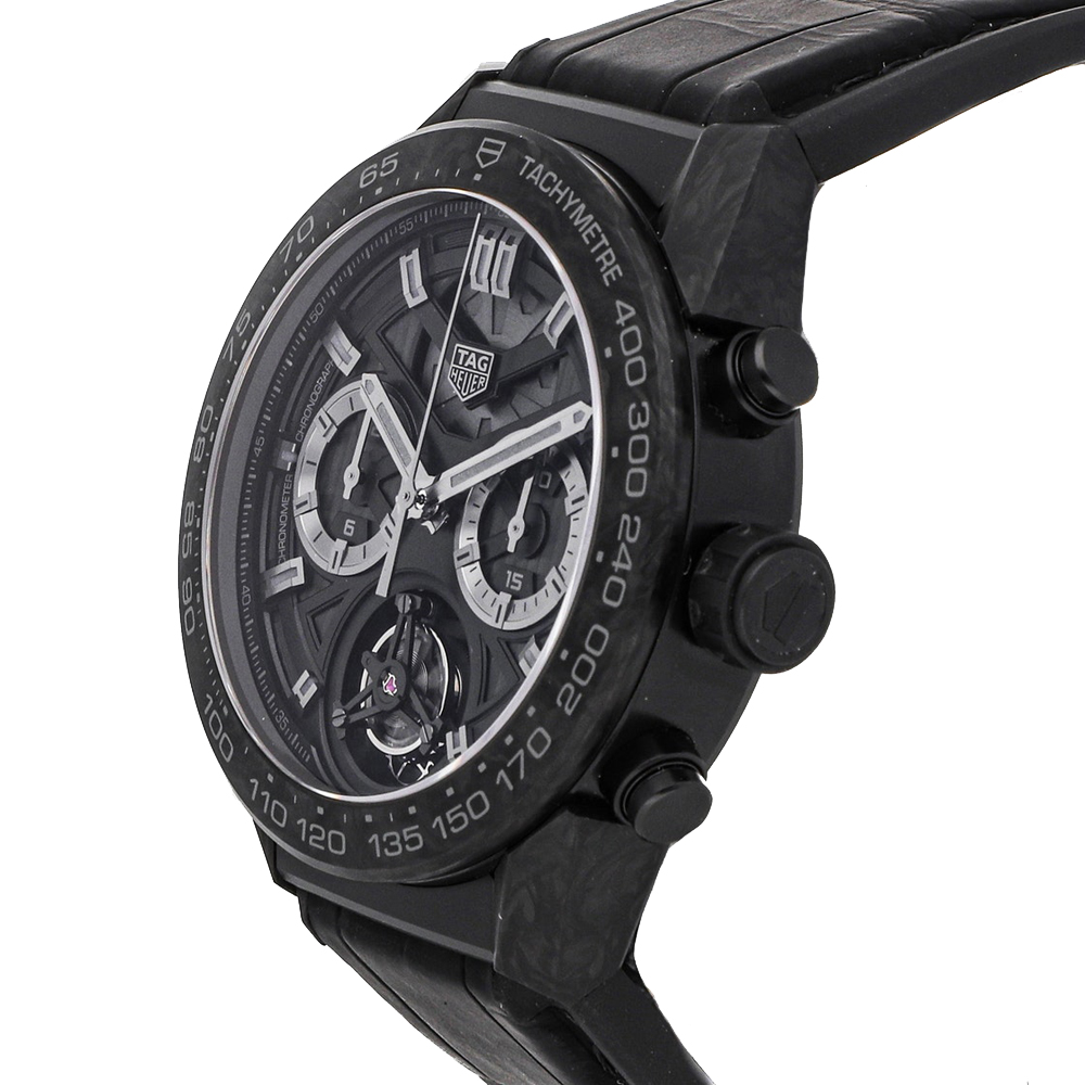 

Tag Heuer Black Carbon And Titanium Carrera Chronograph Tourbillon Limited Edition CAR5A8P.FC6415 Men's Wristwatch 45 MM