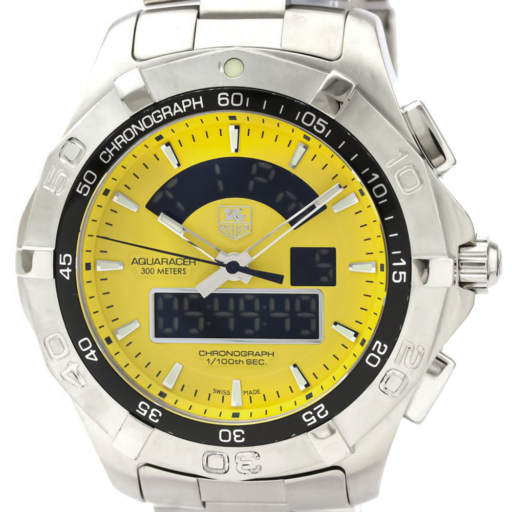 

Tag Heuer Yellow Stainless Steel Aquaracer Chronotimer CAF1011 Men's Wristwatch 43 MM