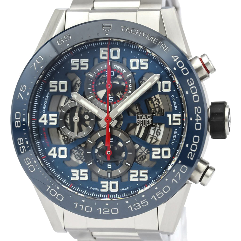 

Tag Heuer Blue Stainless Steel Carrera Calibre Heuer 01 CAR2A1K Men's Wristwatch 45 MM