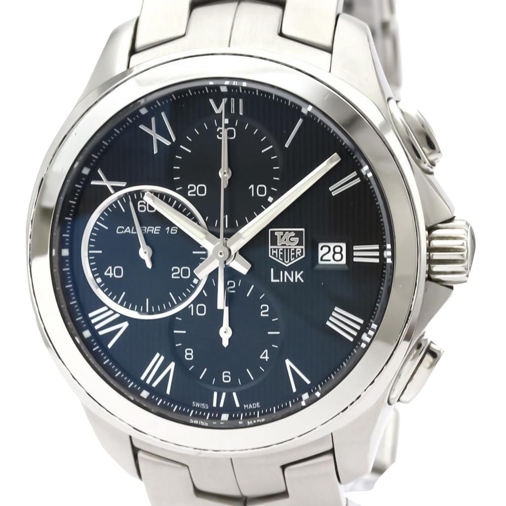 

Tag Heuer Black Stainless Steel Link Calibre 16 Chronograph CAT2012 Automatic Men's Wristwatch 43 MM