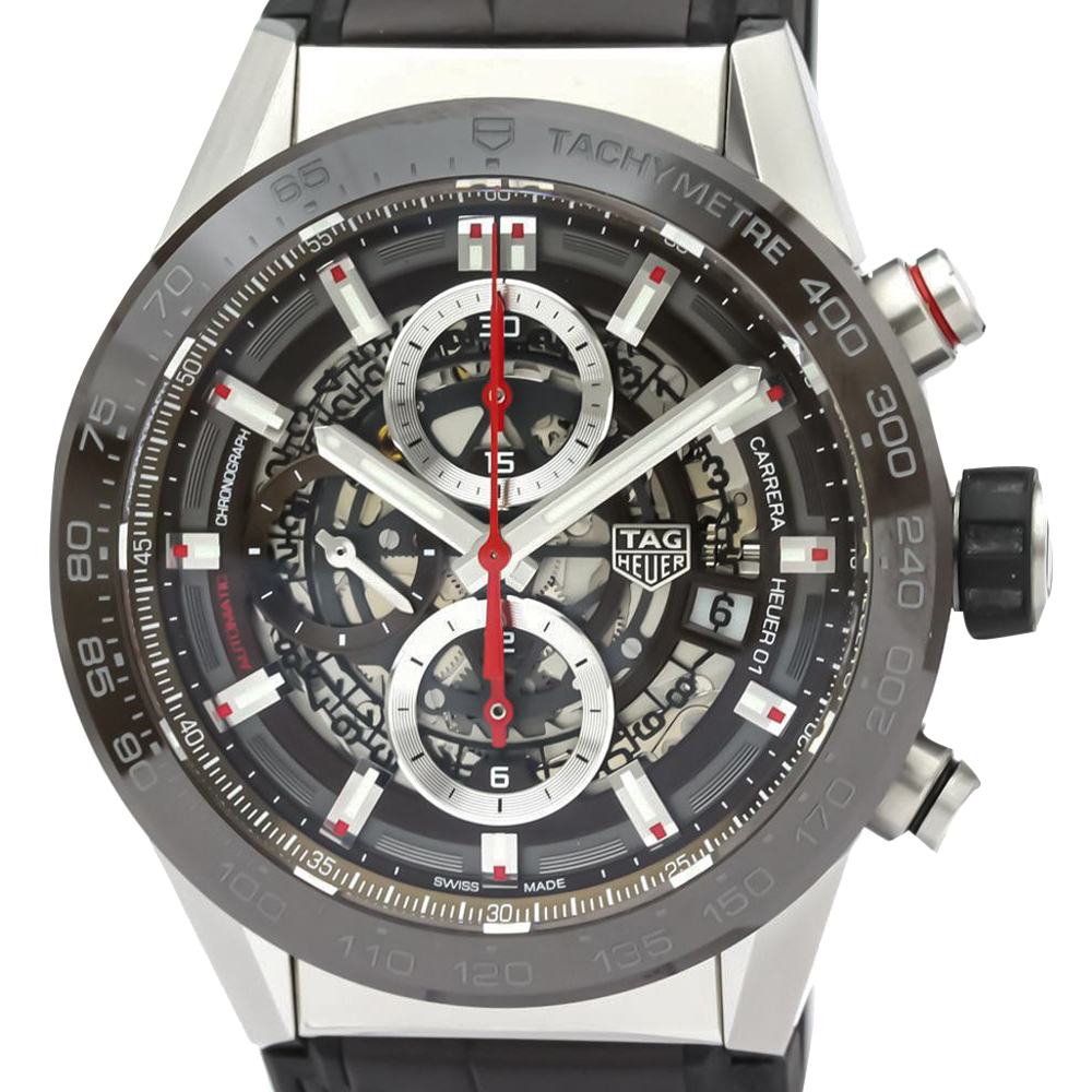 

Tag Heuer Black Stainless Steel Carrera Calibre Heuer 01 Chronograph CAR201U Men's Wristwatch 43 MM