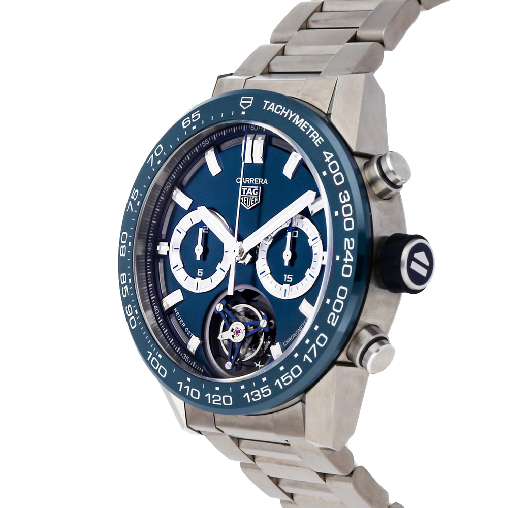 

Tag Heuer Blue Stainless Steel Carrera Tourbillon Chronograph Limited Edition CAR5A8C.BF0707 Men's Wristwatch 45 MM