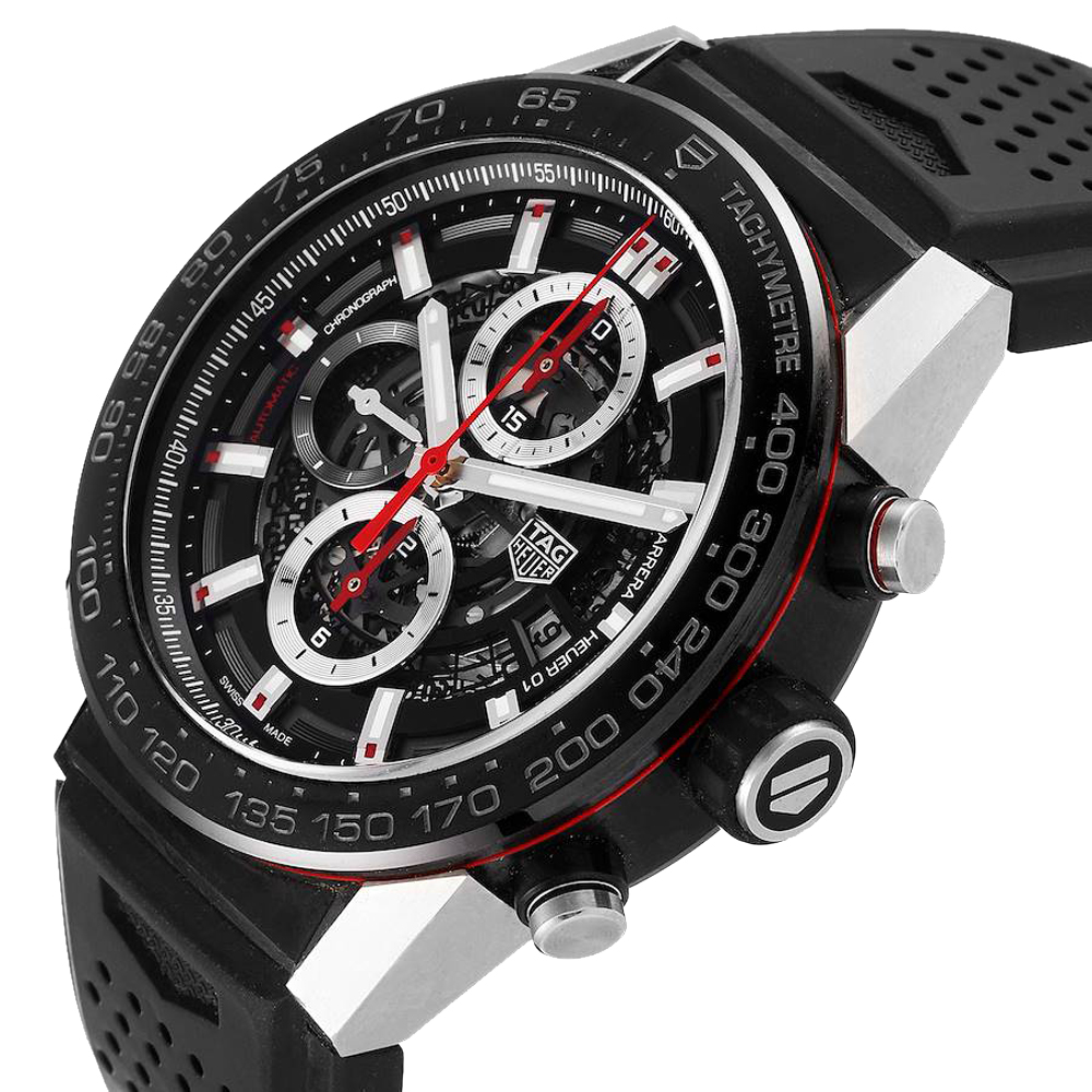 

Tag Heuer Black Stainless Steel Carrera Calibre Heuer 01 CAR2A1Z Men's Wristwatch 45 MM