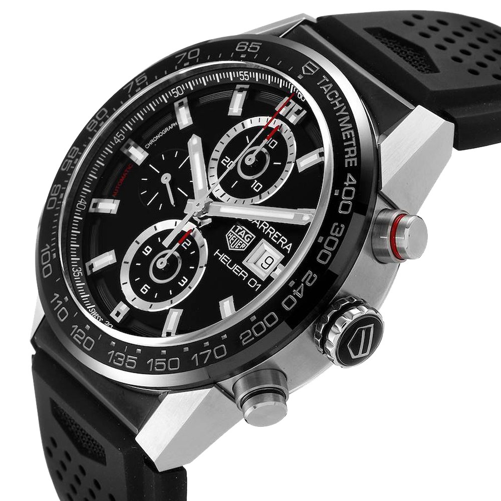

Tag Heuer Black Stainless Steel Carrera Chronograph CAR201Z Automatic Men's Wristwatch 43 MM