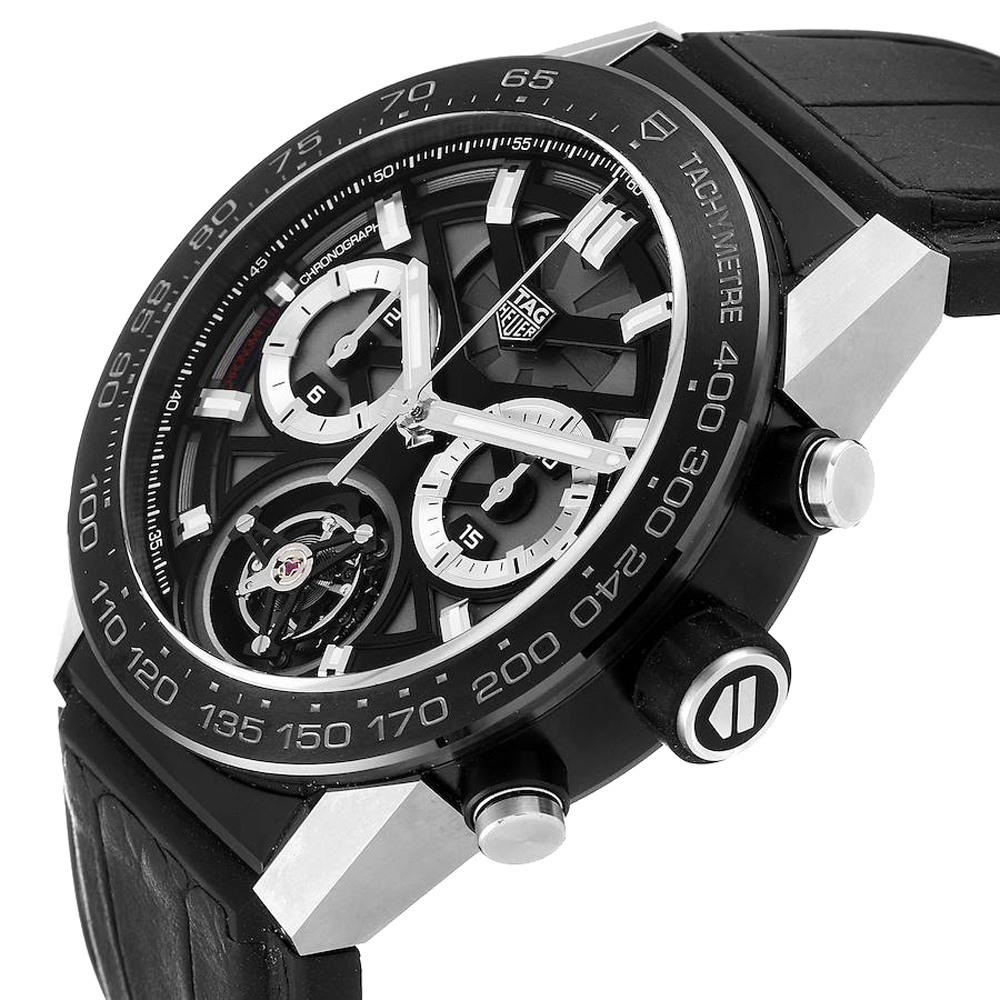 

Tag Heuer Black Titanium Carrera Tourbillon Chronograph CAR5A8Y Men's Wristwatch 45 MM