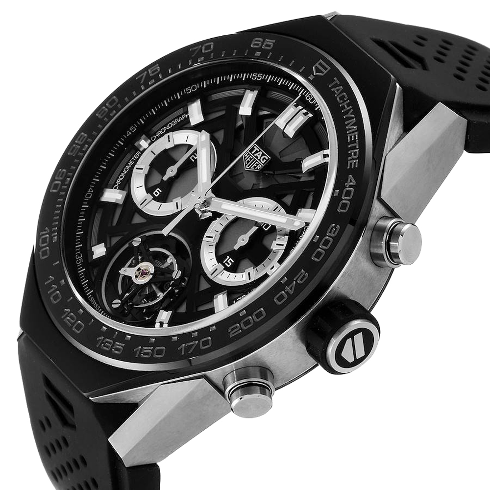 

Tag Heuer Black Titanium Carrera Tourbillon Chronograph ACBF5A80 Men's Wristwatch 46 MM