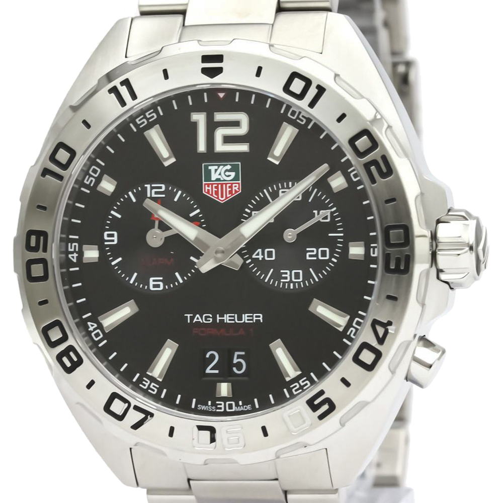 

Tag Heuer Black Stainless Steel Formula 1 Alarm WAZ111A Quartz Men's Wristwatch 41 MM