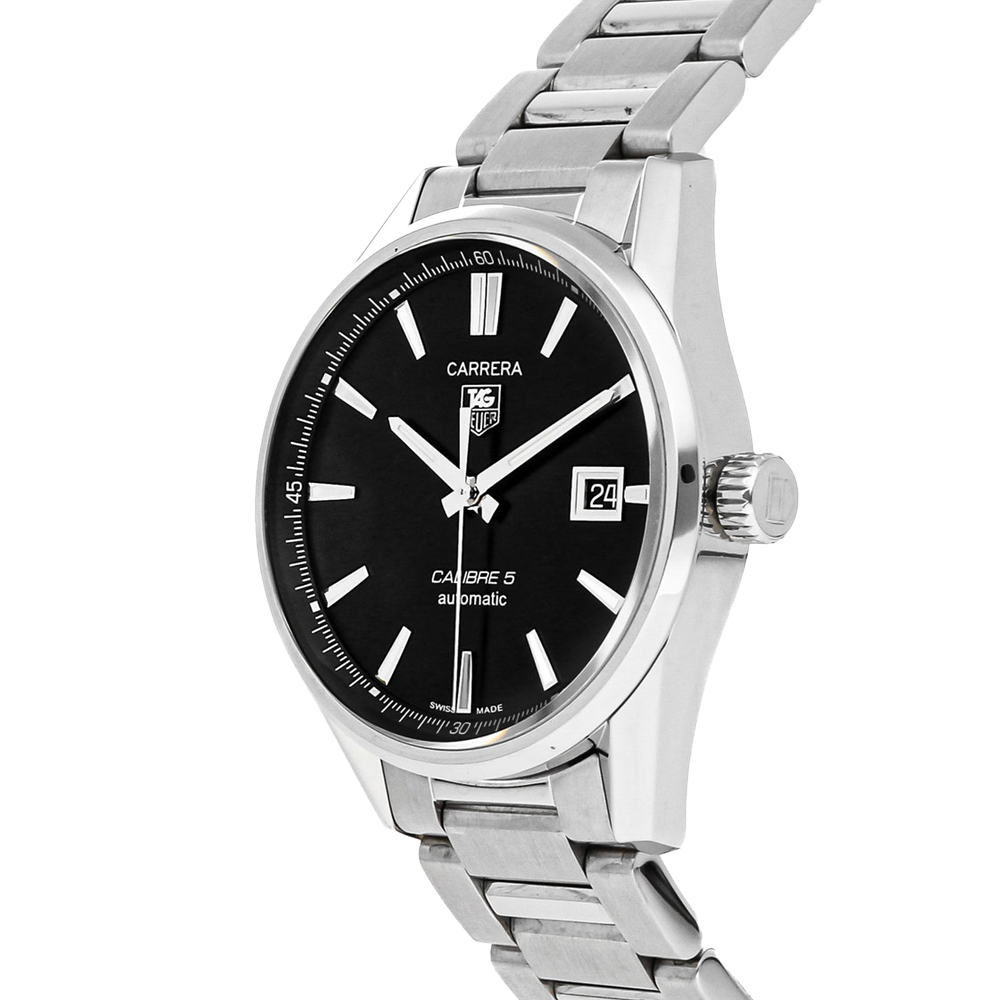 

Tag Heuer Black Stainless Steel Carrera Calibre 5 WAR211A.BA0782 Men's Wristwatch 39 MM