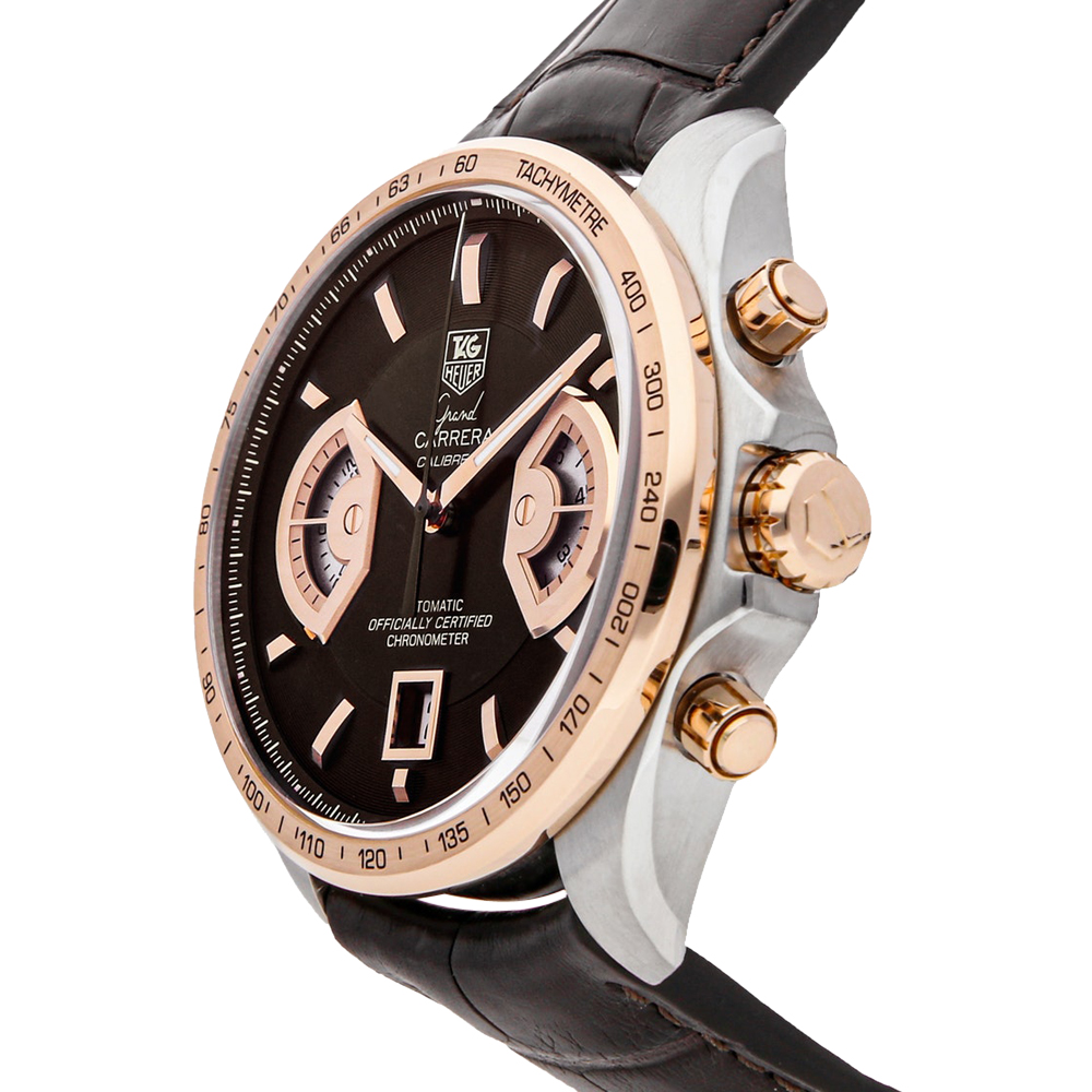 

Tag Heuer Black 18k Rose Gold And Stainless Steel Grand Carrera CAV515C.FC6231 Men's Wristwatch 43 MM