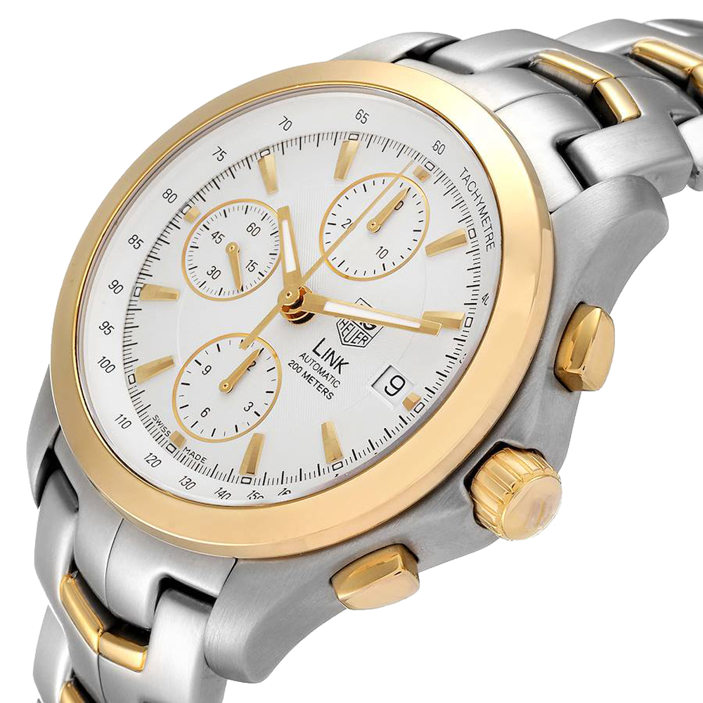 

Tag Heuer Silver 18K Yellow Gold And Stainless Steel Link Chronograph CJF2150 Men's Wristwatch 42 MM