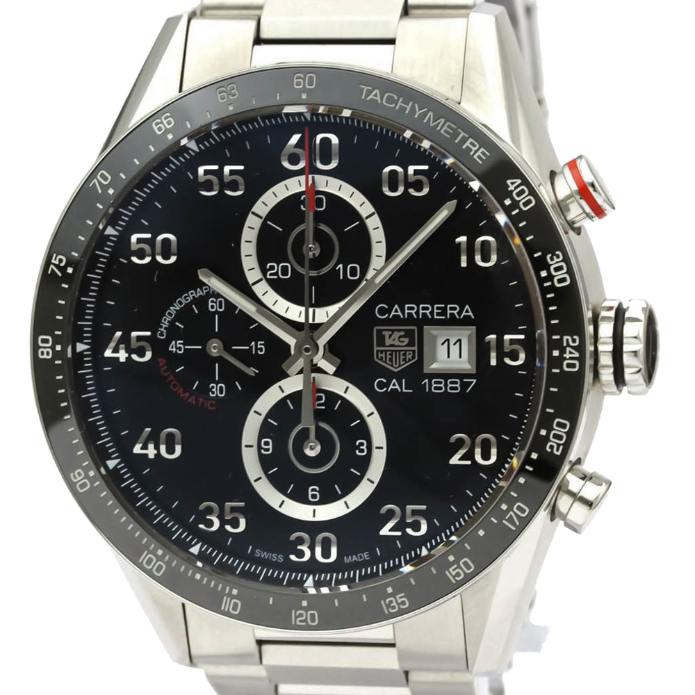 

Tag Heuer Black Stainless Steel Carrera Calibre 1887 Chronograph CAR2A10 Men's Wristwatch 43 MM
