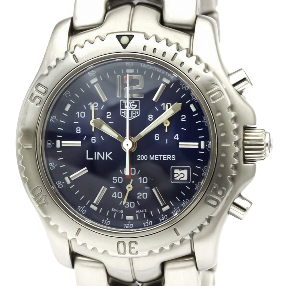 

Tag Heuer Blue Stainless Steel Link Quartz Chronograph CT1110 Men's Wristwatch 42 MM