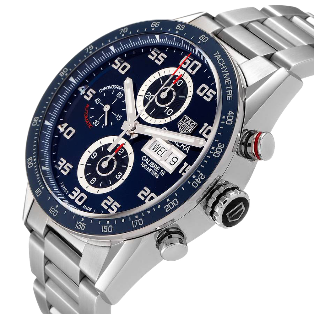 

Tag Heuer Blue Stainless Steel Carrera Blue Dial Chronograph Steel CV2A1V Men's Wristwatch