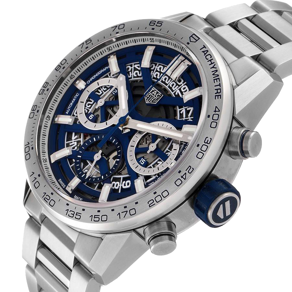 

Tag Heuer Blue Stainless Steel Carrera Japan Limited Skeletonized CBG2019 Men's Wristwatch