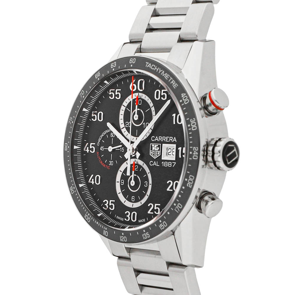 

Tag Heuer Black Stainless Steel Carrera Chronograph Calibre 1887 CAR2A10.BA0799 Men's Wristwatch 43 MM