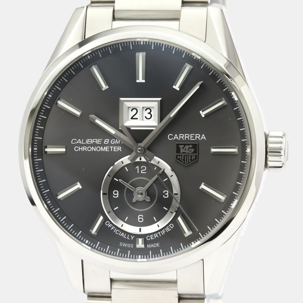 

Tag Heuer Grey Stainless Steel Carrera Calibre 8 GMT Automatic WAR5012 Men's Wristwatch 41 MM