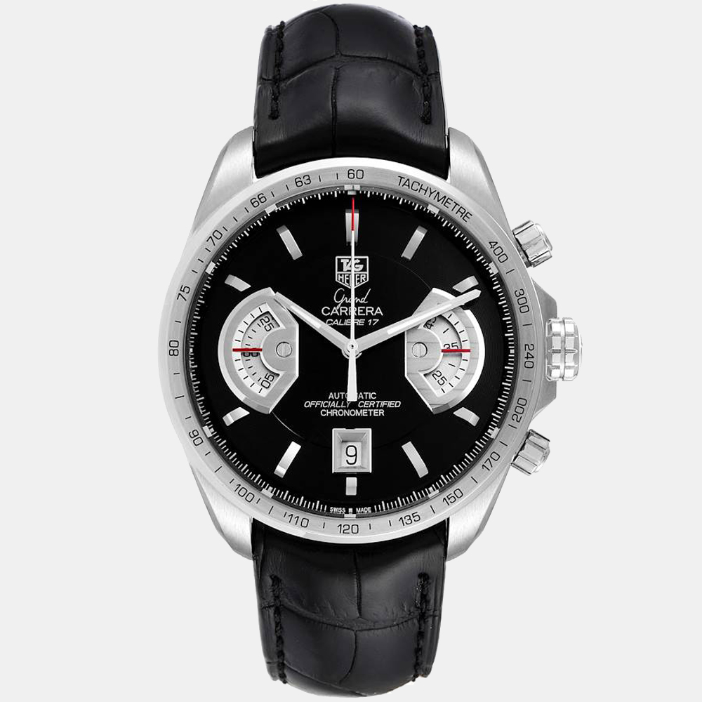 Pre-owned Tag Heuer Black Stainless Steel Grand Carrera Automatic Cav511a Men's Wristwatch 43 Mm