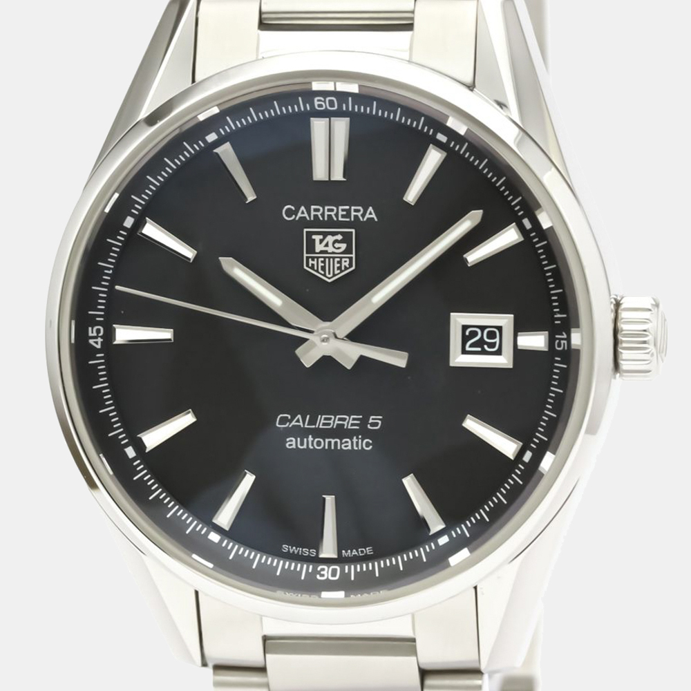 

Tag Heuer Black Stainless Steel Carrera Calibre 5 Day Date WAR211A Automatic Men's Wristwatch 39 MM