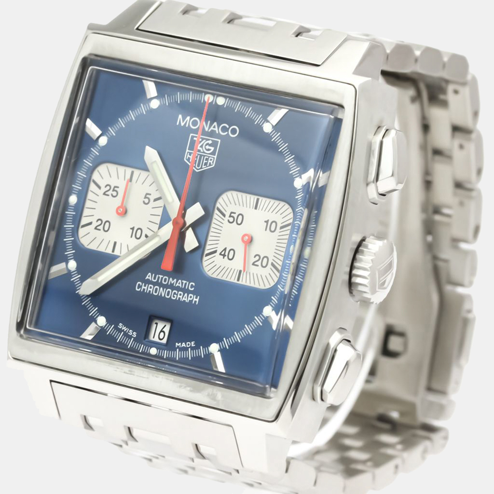 

Tag Heuer Blue Stainless Steel Monaco Chronograph Steve McQueen CW2113 Men's Wristwatch 38 mm