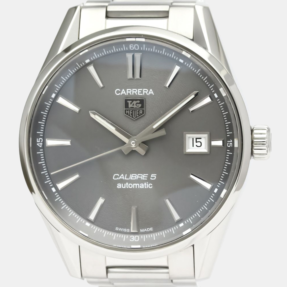 

Tag Heuer Grey Stainless Steel Carrera Calibre 5 Automatic WAR211C Men's Wristwatch 39 mm