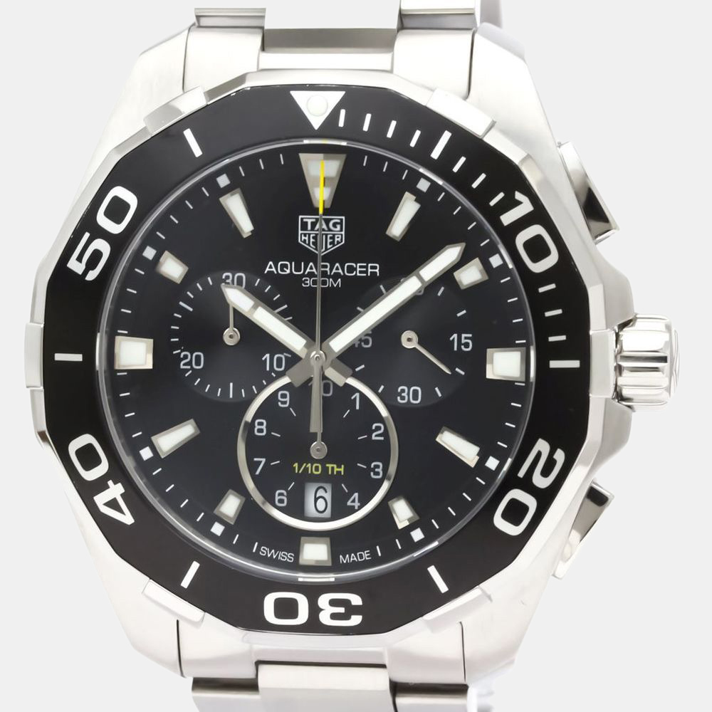 

Tag Heuer Black Stainless Steel Aquaracer Chronograph 300M CAY111A Quartz Men's Wristwatch 43 mm