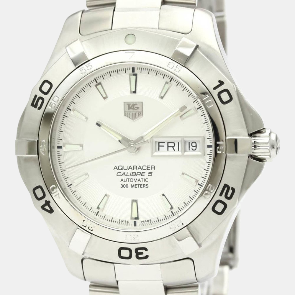 

Tag Heuer Silver Stainless Steel Aquaracer Calibre 5 WAF2011 Automatic Men's Wristwatch 41 mm