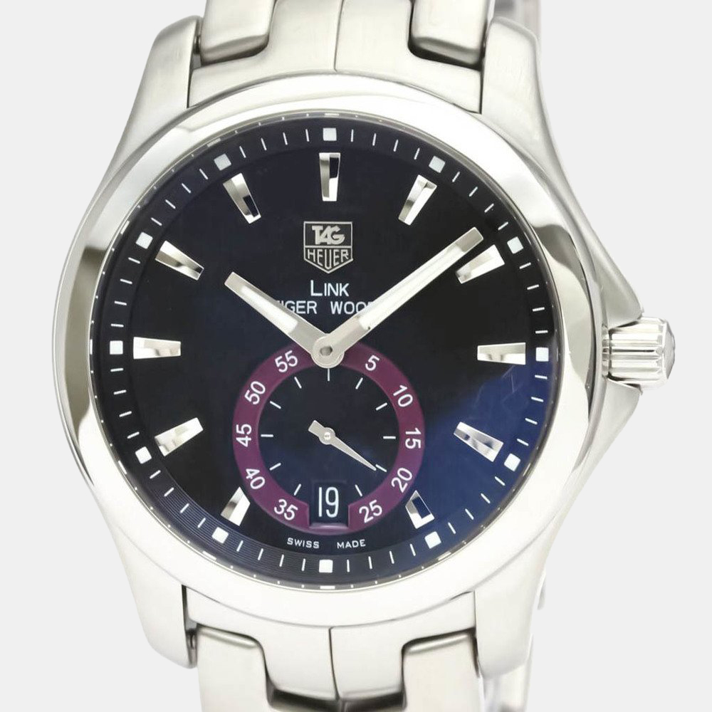 

Tag Heuer Black Stainless Steel Link Tiger Wood WJF211D Automatic Men's Wristwatch 39 mm