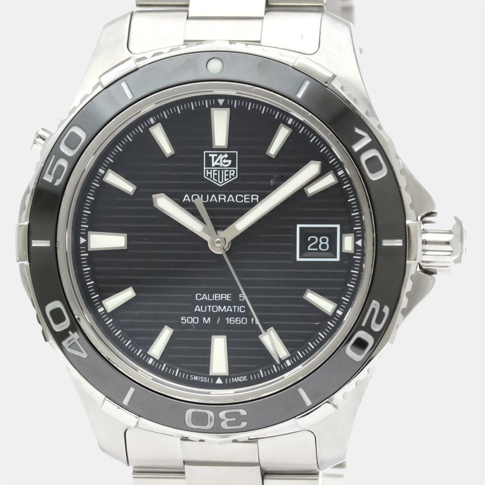 

Tag Heuer Black Stainless Steel Aquaracer WAK2110 Automatic Men's Wristwatch 41 mm