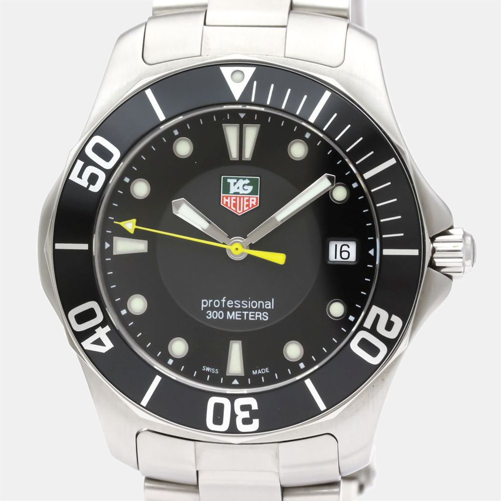 

Tag Heuer Black Stainless Steel Aquaracer Professional WAB1110 Quartz Men's Wristwatch 38 mm