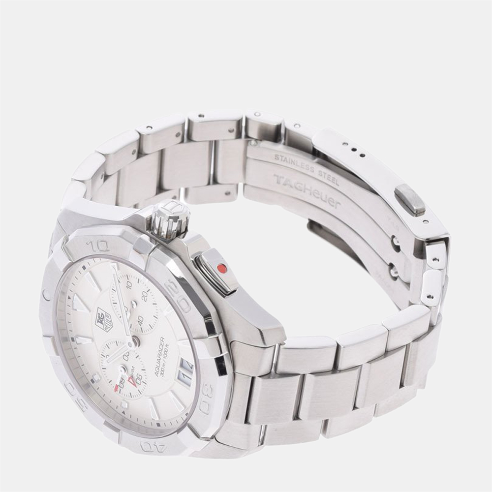 

Tag Heuer White Stainless Steel Aquaracer WAY111Y Quartz Men's Wristwatch 41 mm