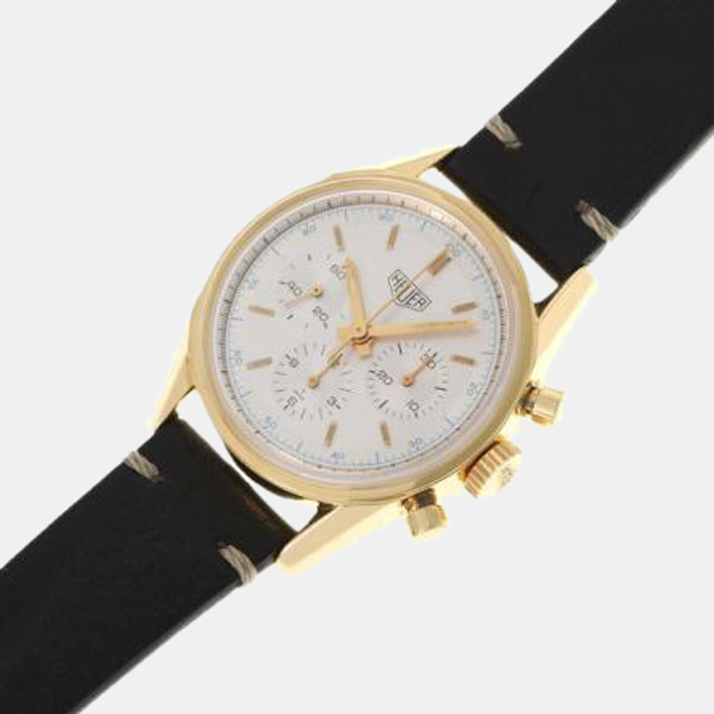 

Tag Heuer Silver 18k Yellow Gold Carrera CS3140 Manual Winding Men's Wristwatch 35 mm