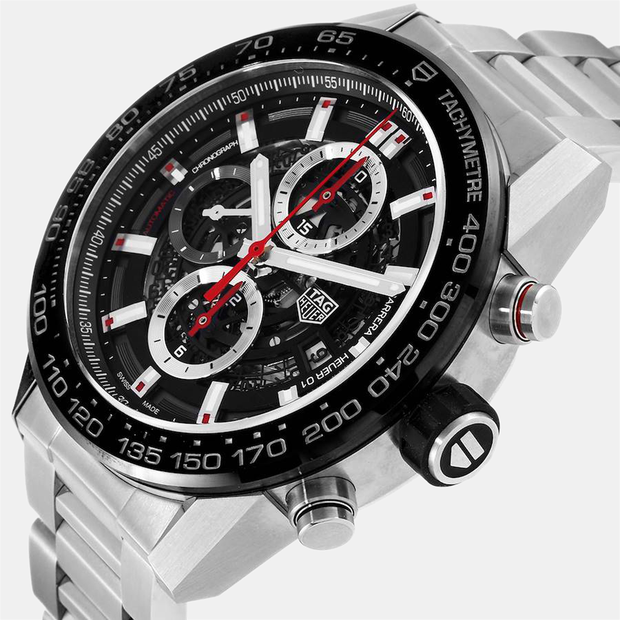 

Tag Heuer Black Stainless Steel Carrera CAR2A1W Automatic Men's Wristwatch 45 mm