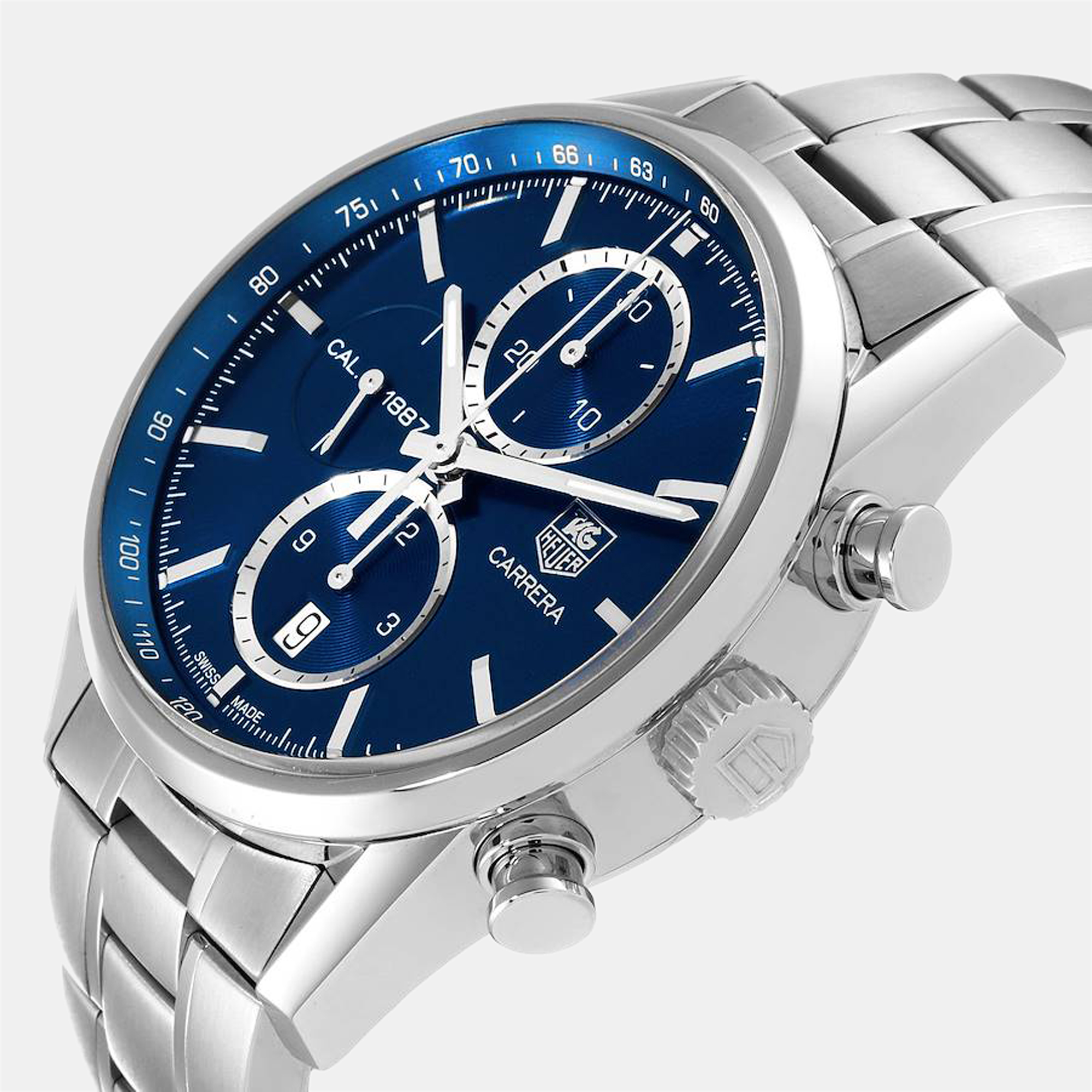 

Tag Heuer Blue Stainless Steel Carrera Calibre 1887 CAR2115 Automatic Men's Wristwatch 41 mm