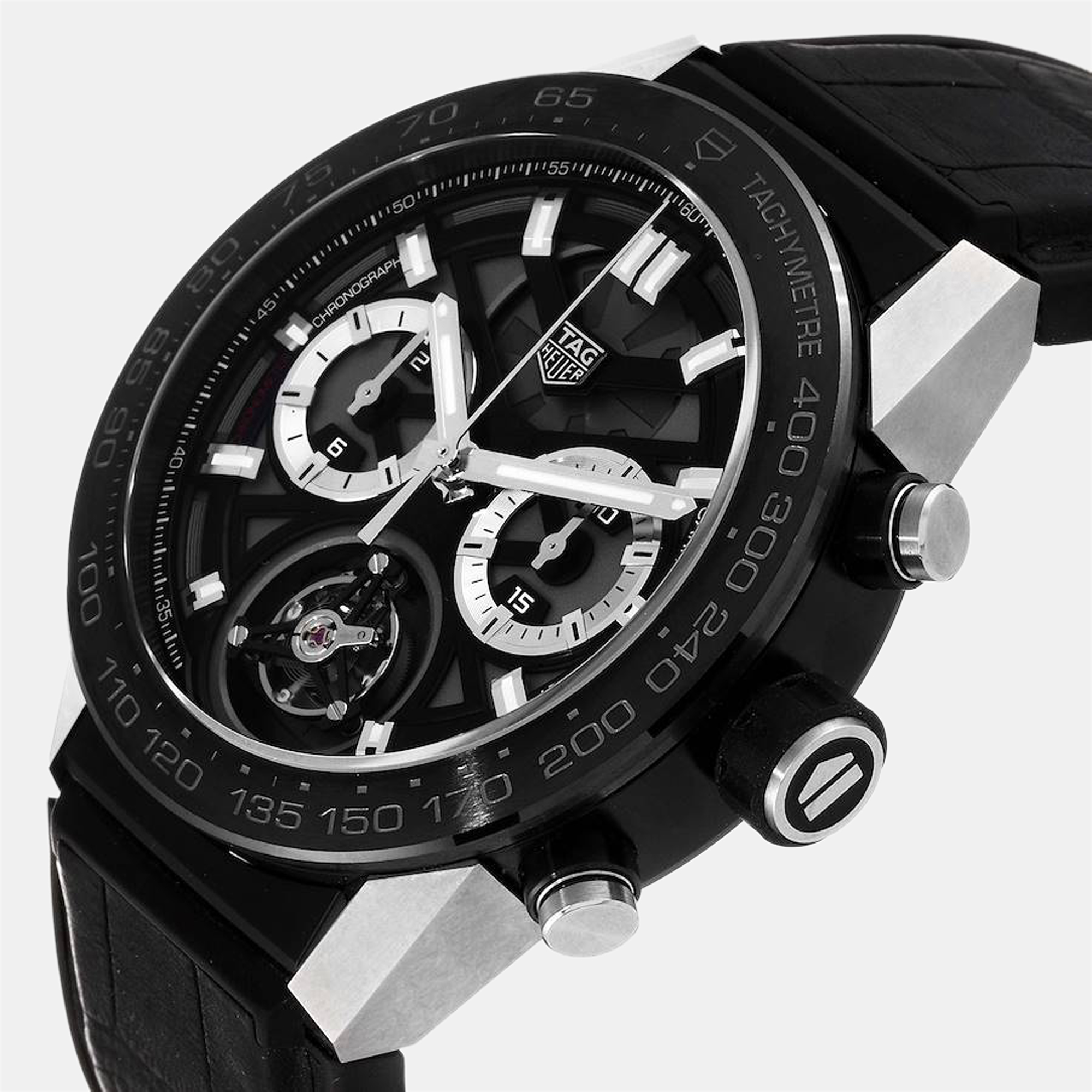 

Tag Heuer Black Titanium Carrera Tourbillon Chronograph CAR5A8Y Men's Wristwatch 45 mm