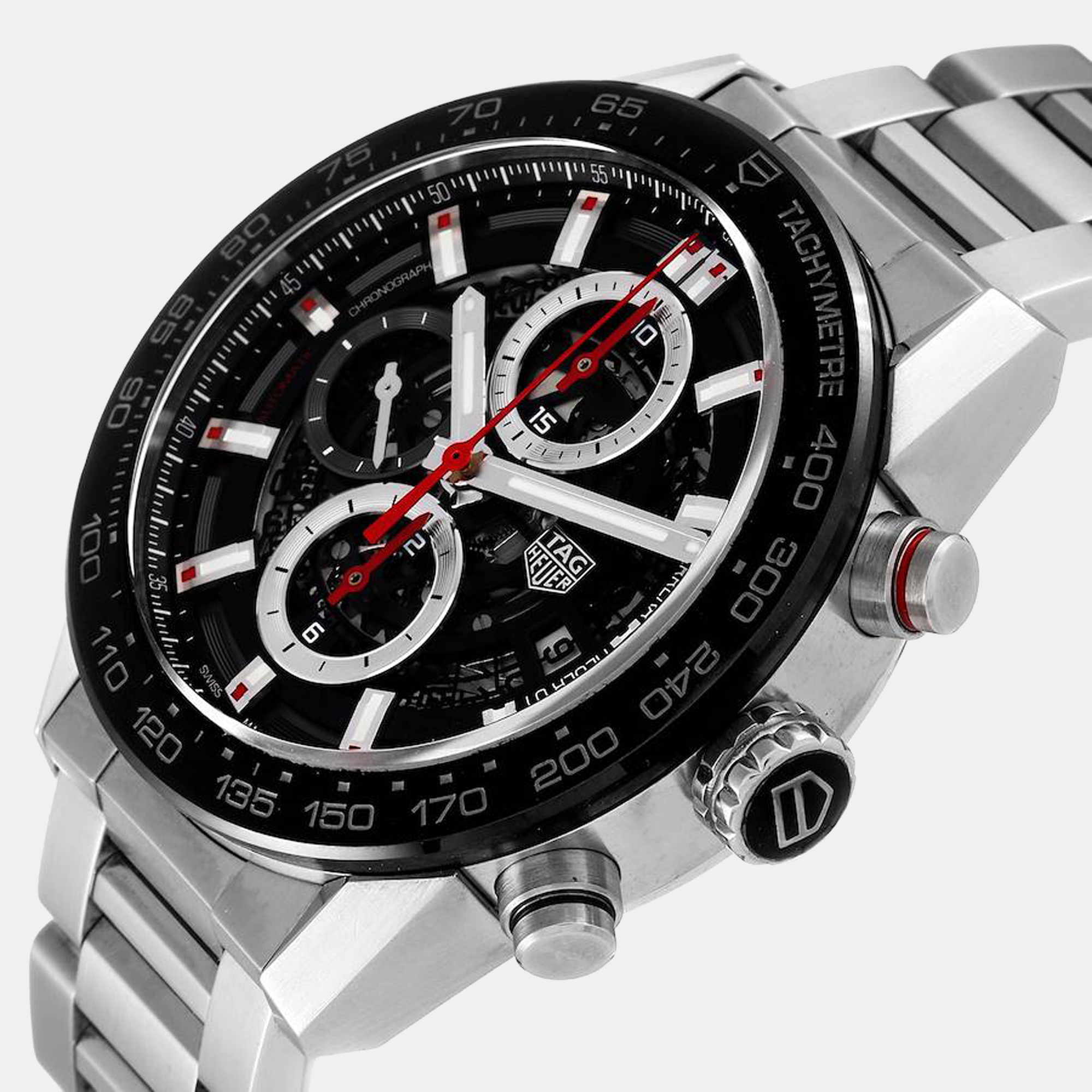 

Tag Heuer Black Stainless Steel Carrera CAR201V Men's Wristwatch 43 mm
